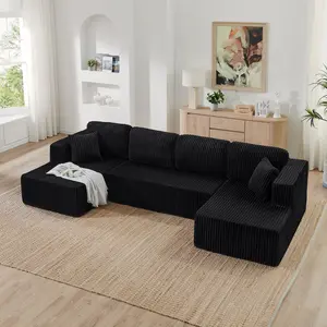【3 Packages shipping】[2 free pillows] LikiCocoon U-Shape Modular Sectional Couch Sofa, Compressed Corduroy, Modern Sleeper Sofa for Living Room, Space-Efficient Design (3 Packages Shipping)-Convertible Corduroy Sectional Couch