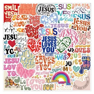 55 pcs Jesus Love You Faithful Mix Stickers Decals for Laptops Phones Phone Case Scooter Consoles Walls Luggage Case Books Journal Notebook Craft Project Party Decoration Smartphone Cellphone