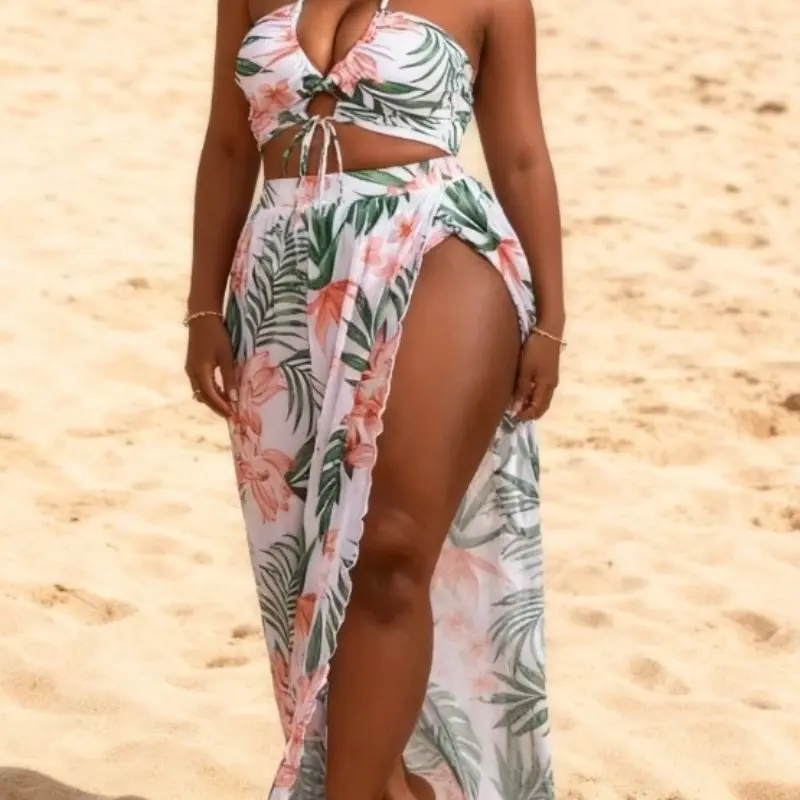 Elegant Plus Size Bikini Set, Sexy Print Swimsuit Three-Piece Suit, Halter Neck Tie-Up Long Dress Cover Up, Trendy Swimwear, Floral Print Swimsuits - TikTok Shop Elegant Plus Size Bikini Set, Sexy Print Swimsuit Three-Piece Suit, Halter Neck Tie-Up Long Dress Cover Up, Trendy Swimwear, Floral Print Swimsuits - TikTok Shop