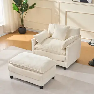 39.4” Oversized Cloud Chair with Ottoman, Deep Seat Chenille Reading Chair, Comfy Lounge Accent Chair for Living Room, Bedroom & Apartment, Beige