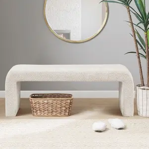 Boucle Waterfall Bench Cream 52"W
