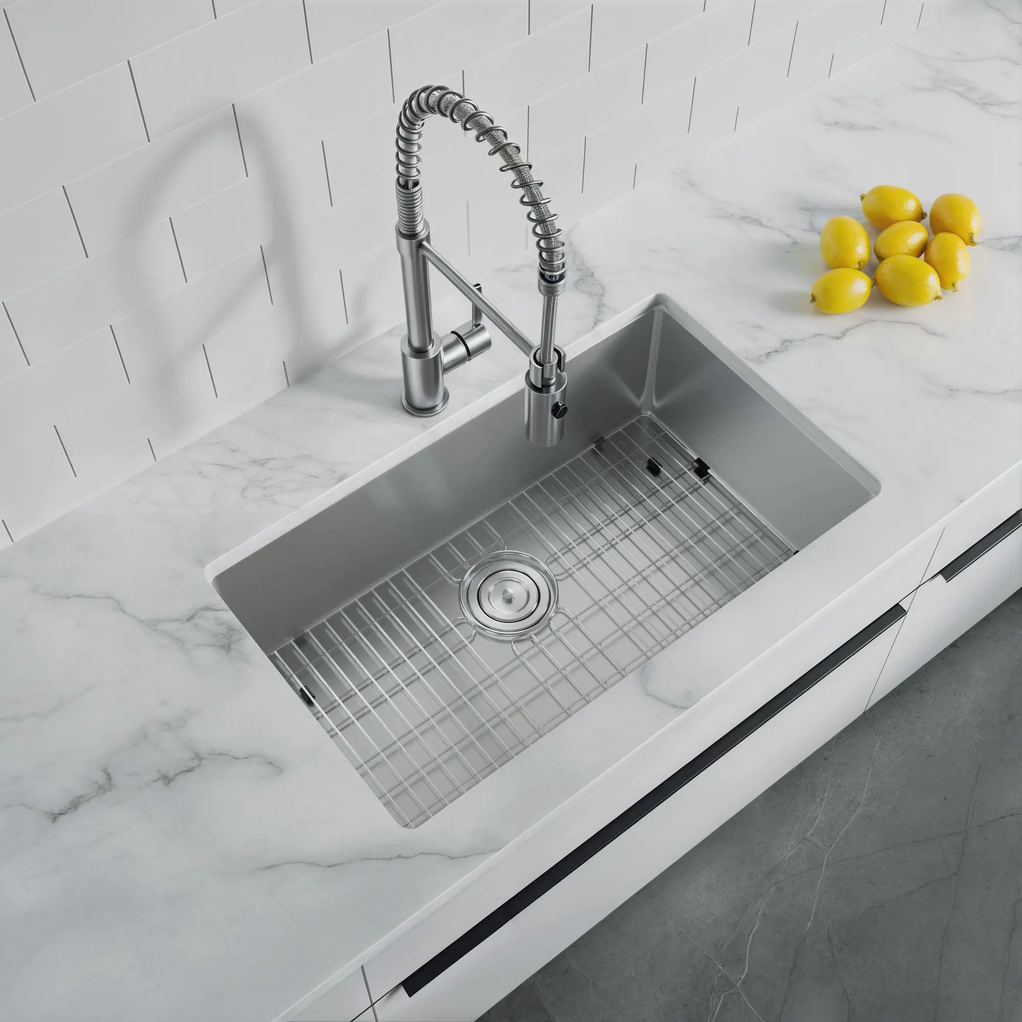 Dowell 30" L x 18" W Handcrafted Undermount Kitchen Sink 16 Gauge Stainless Steel 9" Depth Single Bowl With Grid Strainer