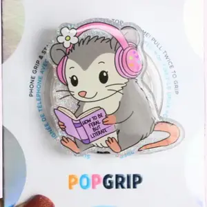 Opossum Feral Reader Kindle Phone Grip,  Acrylic Resin Bookish Grip, Aesthetic Gift for Her magnetic mount sticky pop socket