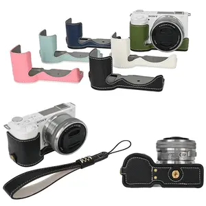 Palm Print PU Leather Camera Half Body Case for Sony ZVE10 ZV-E10 zve10 Battery Opening With Hand Strap