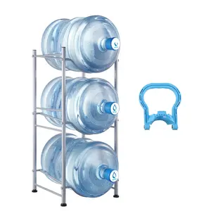 3-Tier Water Jug Holder And Bottle Rack For Three Bottles Storage, Detachable Heavy Duty Organizer Stand, Single Row Beverage Bottle Display For Home Kitchen Office Living Room, Silver Finish, Water Storage Shelf