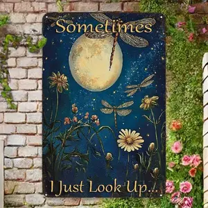 1pc Vintage Dragonfly Moonlight Metal Tin Sign 8x12 Inches Iron Wall Art Dandelion Starry Sky Design Indoor Outdoor Hanging Sculpture Home Office Bar Cafe Decor