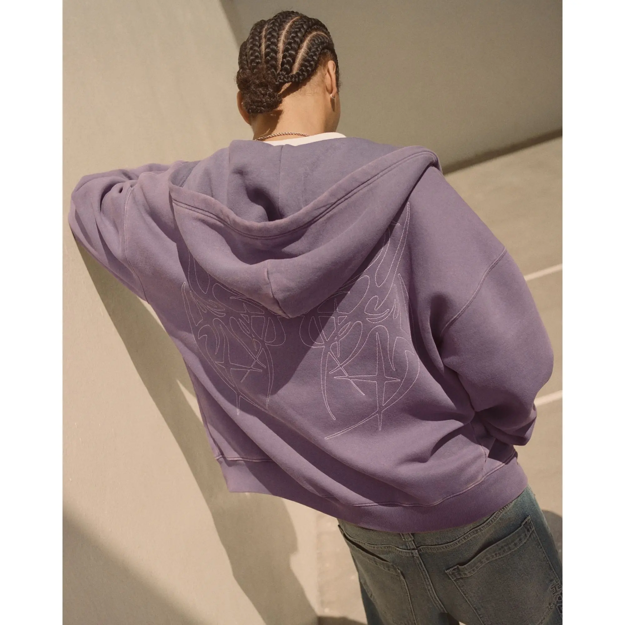 Hollister Boxy Zip-Up Embroidered Graphic Hoodie