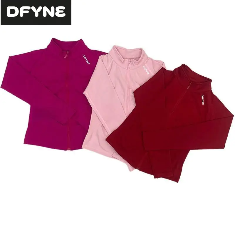 DFYNE Women's Slim Fit Workout Jacket Full Zip Stand Collar Gym Track Jacket with Thumbholes Running Coat