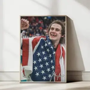 Jack Hughes Art Print, Ice Hockey Champion Golden Goal Poster