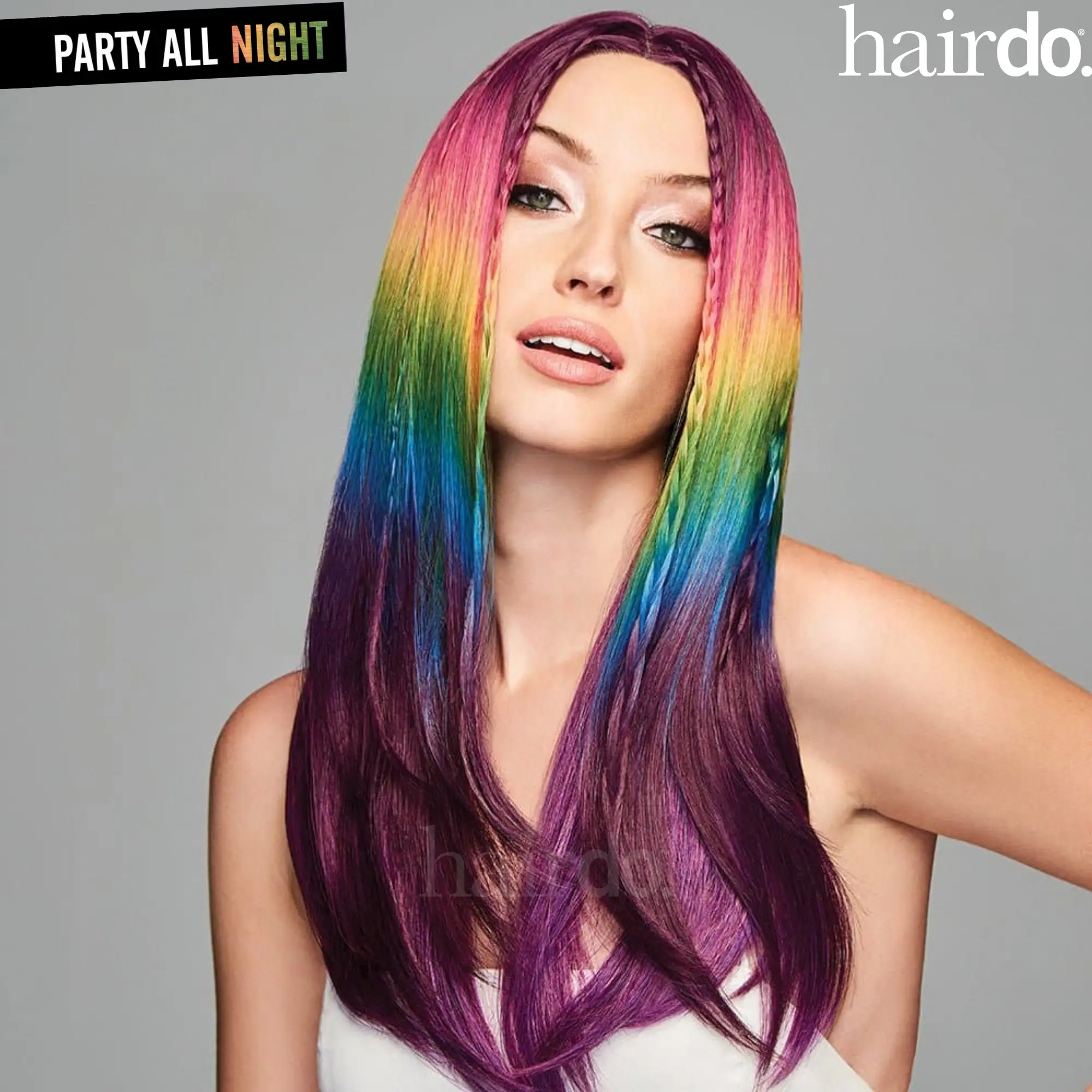 Hairdo Party All Night Wig, Iridescent Rainbow Highlights & Deep Purple Base Lace Front Wig, Heat Friendly Tru2Life Fiber, Unisex Comfortable Cap Design, Ready to Wear Wig, Cute Heat Resistant Fiber Wigs for Daily Use, Music Festivals Celebrations & Party