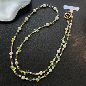 Mobile phone hanging chain long crossbody can carry back sparkling diamond crystal bead hanging rope bag chain Little Bee camera chain Phone Charm Phone Accessories Phone Lanyard