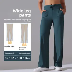 New Brushed Breathable High-Waisted Stretchy Loose Casual Pocket Wide-Leg Cropped Pants for Running, Fitness, and Yoga