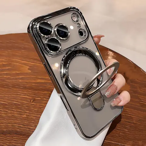 Magnetic Invisible Stand TPU Cellphone Case for iPhone 13-17 Pro Max, MagSafe-Compatible Casing with MagSafe Lock, Military-Grade Protective Accessories for Handheld Devices, Shockproof, Drop-Proof, Camera Protector, Scratch-Resistant Back Cover