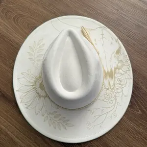 Felt Cowboy Hat with Hand Burned Floral And Longhorn Design