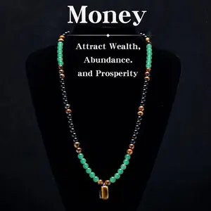 Money Attraction Necklace With GreenAventurine & Tiger Eye Pendant Healing Crystal Stone ，Anniversary, Vacation &Theme Parties Jewelry Charms Abundance Crystal bracelet，Long Chain，Sweater chain，Ideal Gift Jewelry for Men and Women