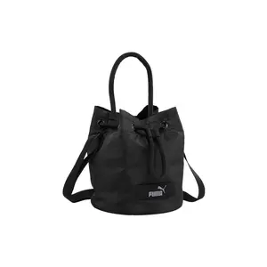 PUMA Logo Drawstring Bucket Bag with Adjustable Strap for Women in Black