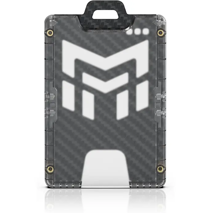 MNGARISTA 1 Pack Badge Holder Carbon Fiber with 4 Locking Points for Hold ID Card Tight, Slim Design and Durable PC, Holds 1-5 Cards for Office School IDs Credit Card Driver’s Licenses and Passes