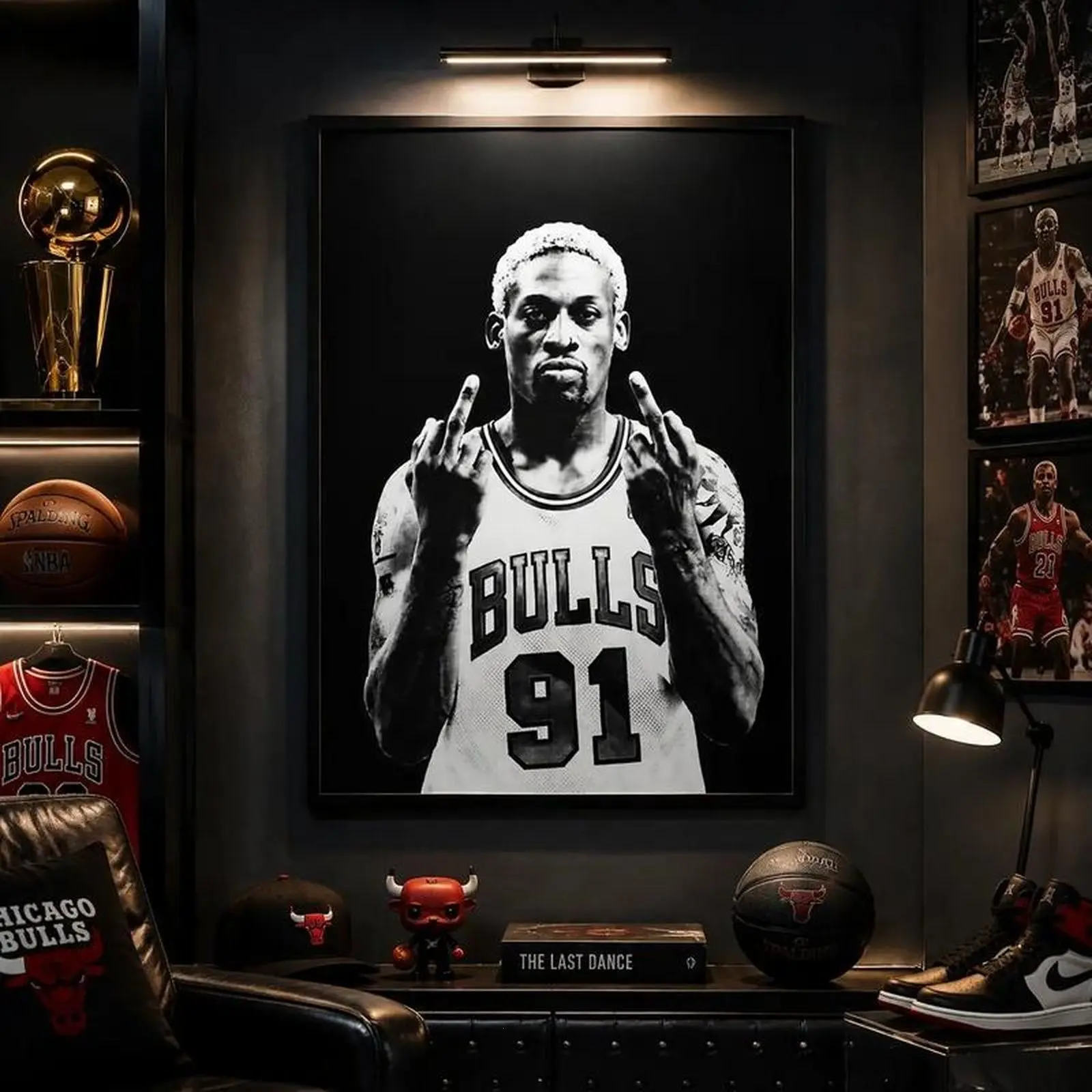 Dennis Rodman Chicago Bulls 91 Poster, NBA Basketball Wall Art, Black White Sports Print, Basketball Legend Artwork, Man Cave Decor, Bedroom Living Room Wall Art, Basketball Fan Gift, Vintage NBA Poster, Motivation Sports Decor