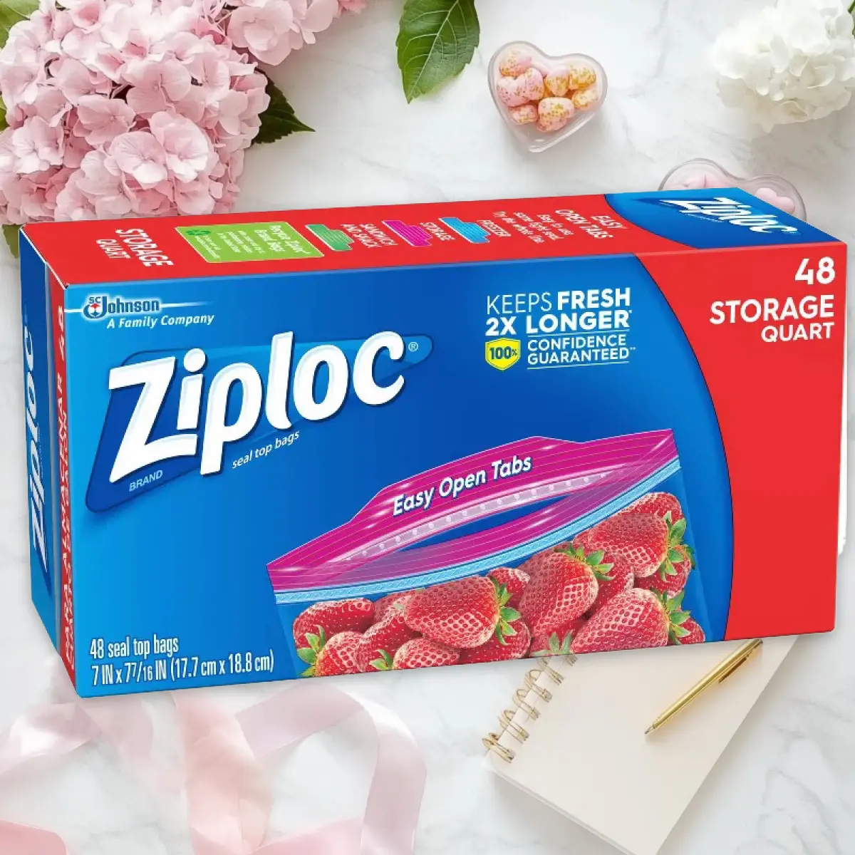 Ziploc Quart Storage Bags 48ct - Reclosable Quart Bags, Grip 'n Seal, 48ct, for Food Storage, BPA-Free, Kitchen Essentials