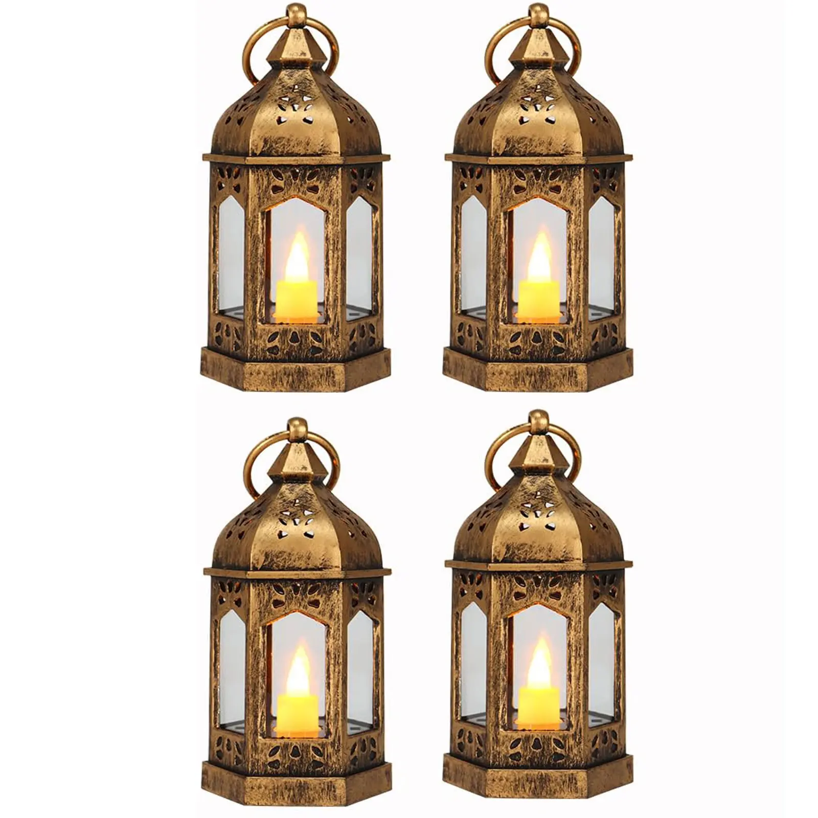 Mini Vintage LED Taper Lanterns, 4/8 Counts Wedding Centerpiece Decor, Flashing Battery-Operated Candle Lights, Ramadan Party Decoration, Vintage Candle Stand, Home Decor, Room Decor, Home Accessories, Decoration Items