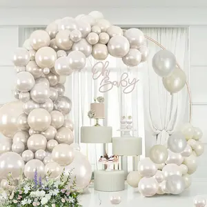 Pearl White Balloon Arch Kit Ivory Double Stuffed Balloons for Wedding, Baby Shower Decor