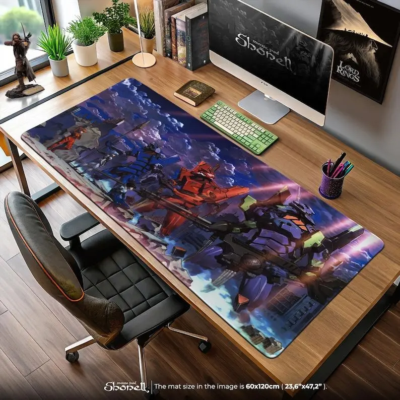 Evangelion Mecha Mouse Pad – EVA Units & Pilots Battle Scene, Anime Desk Mat, Shinji Asuka Rei Gaming Gift, Otaku Decor