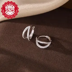 A pair of classic urban fashion earrings with S925 sterling silver plating, double-layer design, inlaid with shiny synthetic cubic zirconia,  banana clips cinch clips belt box for singers， guitar string bracelet false neckline wig latisha hair wig