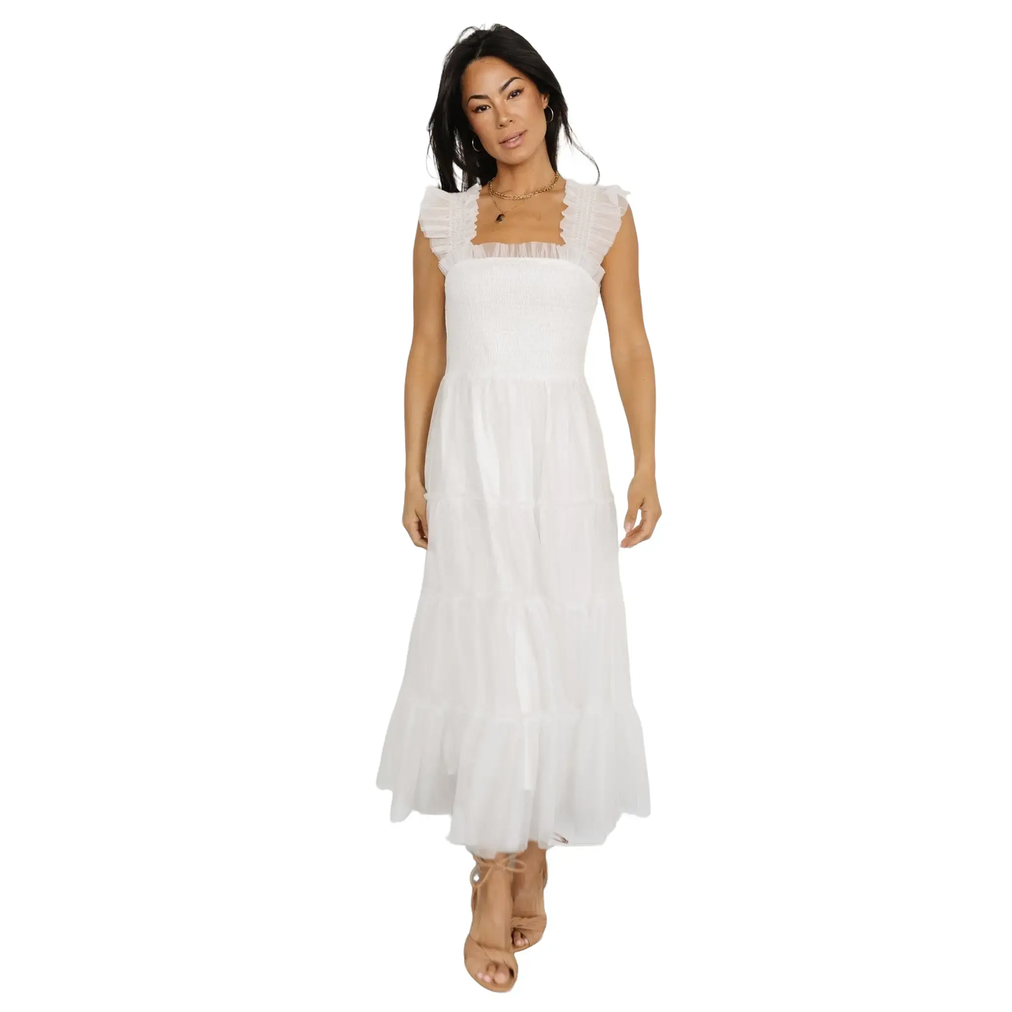 Emma Smocked Tulle Dress | Off White
