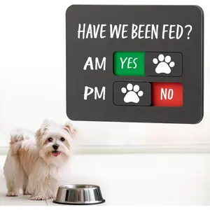 Magnetic Dog Feeding Reminder Sign, Have We Been Fed Pet Feed Tracker, Acrylic Dog Paw Slider AM PM Feed Sign for Fridge with Yes No Option, Black with 2 Stickers, 4.7" x 3.9"