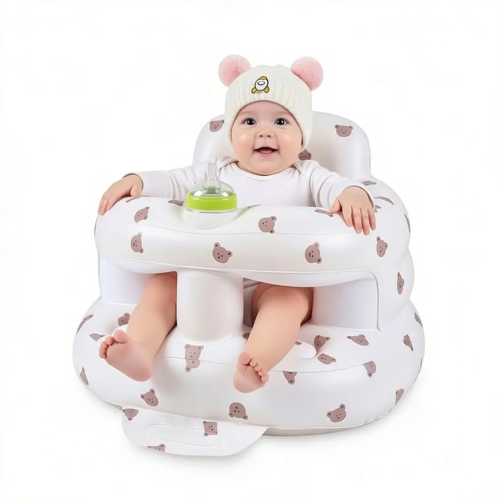 Upgrade Inflatable Baby Seat with Tray for Babies 3-36 Months Built-in Air Pump Bumbo Chair for Learning to Sit & Feeding Ergonomic Design BPA-Free PVC Safe & Durable