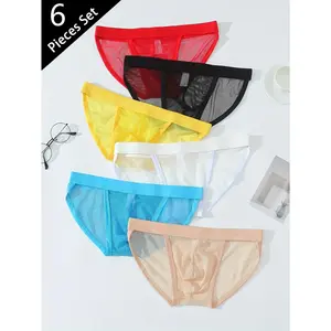 [Sexy Sheer Boxer Briefs] 6pcs Ultra-Comfort Stretch Boxer Briefs - Breathable & Sweat-Wicking Nylon Blend - Sexy Sheer Full-Coverage Design in Assorted Colors