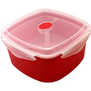 Microwave Vegetable Steamer Cooker for Healthy Cooking Quick Meals, Cook Vegetables, Fish & Poultry, BPA-Free with Removable Strainer Locking Vent Lid, 2.47L by (Red)