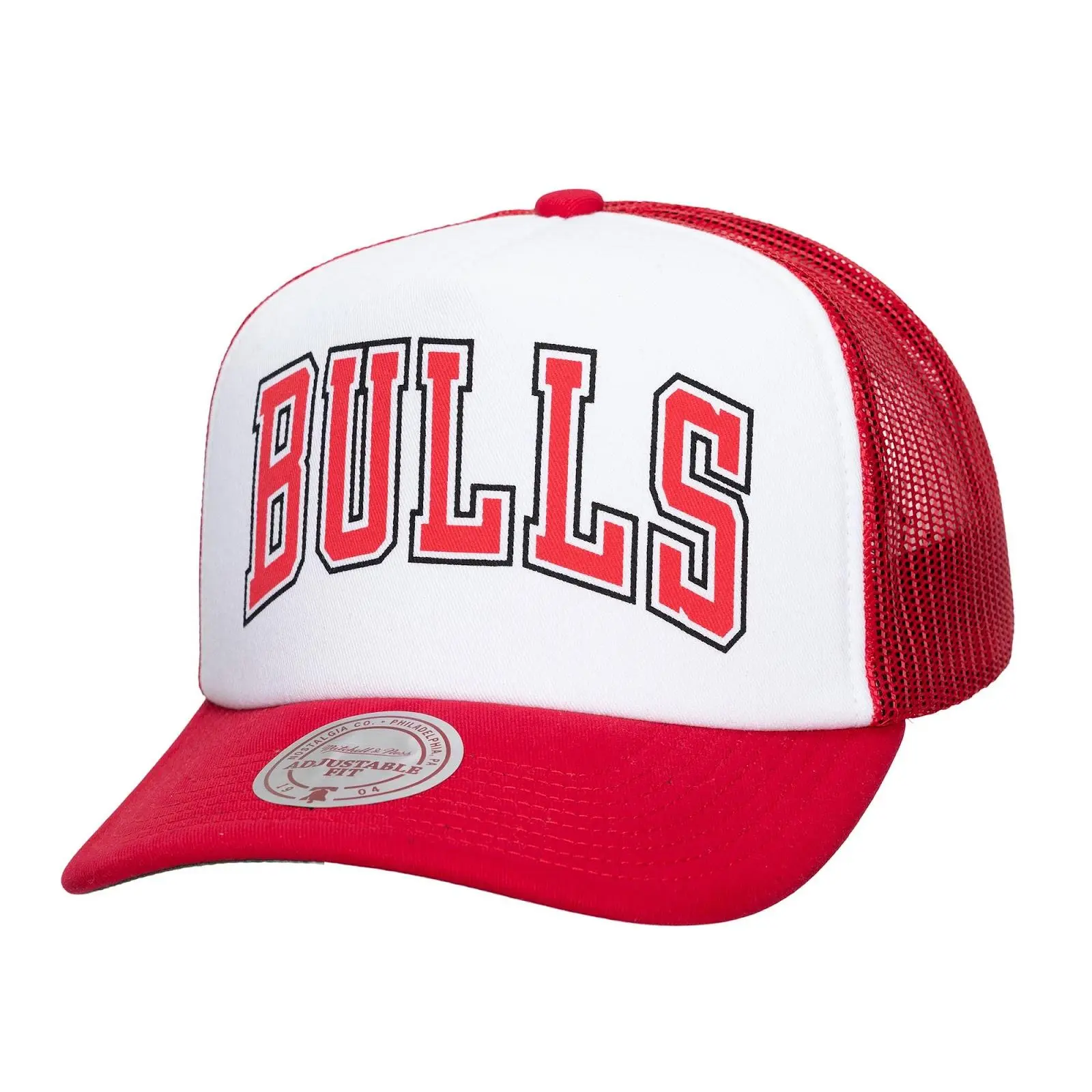 Chicago Bulls White/Red Print It Trucker Adjustable Hat NBA Throwback Cap Fan Gear Mitchell & Ness