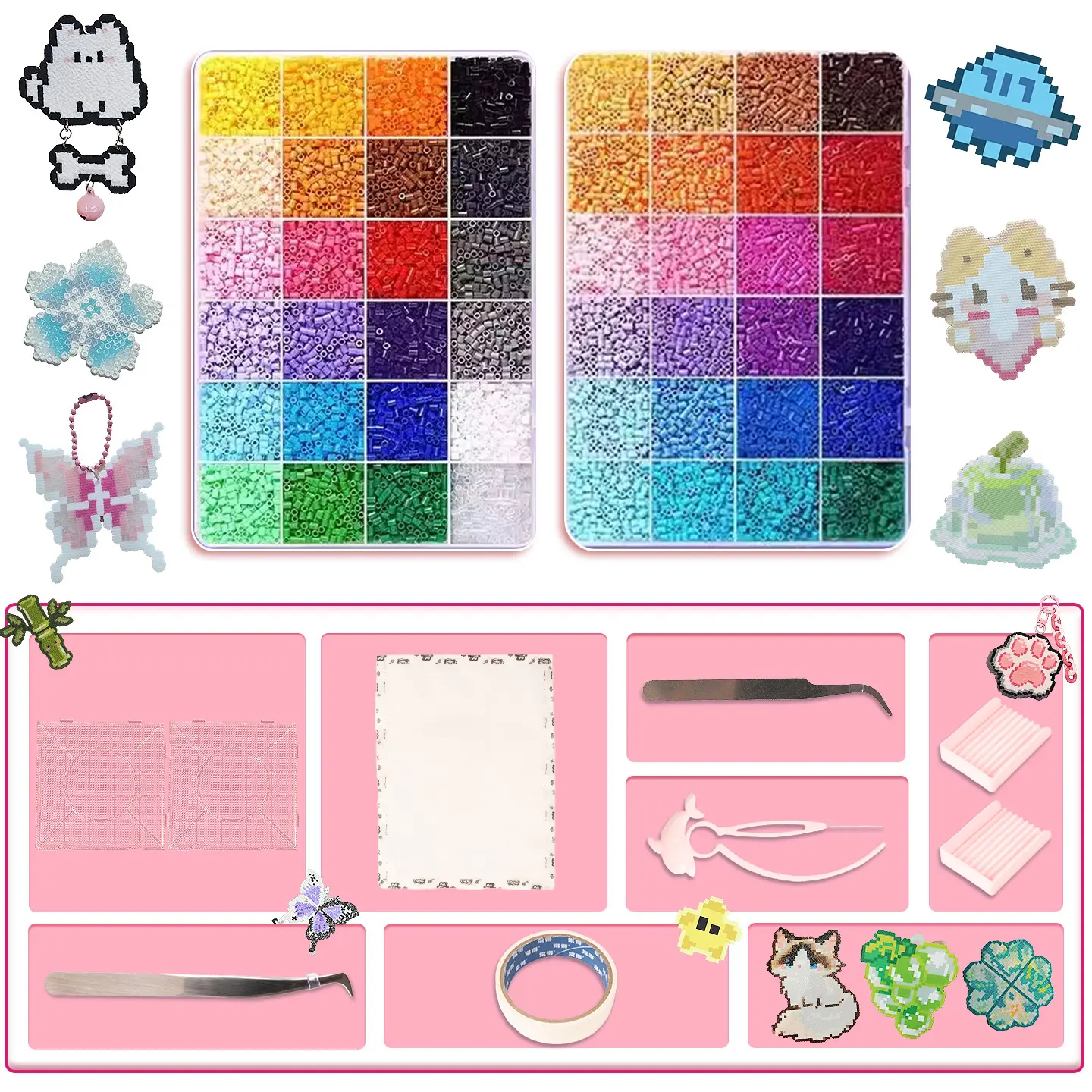 Fade-Resistant 48-Color Mixed Colourful Beads Kit - 2.6mm 3D Set with Tweezers, Beads for Bracelets, Kids Crafts Crafting DIY Jewelry Making Supply