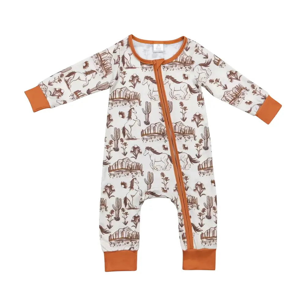 Western Style Romper Jumpsuit for Toddler Boys', Cowboy Theme Long-Sleeve Toddler Outfit with Zipper Closure