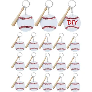 18 Sets Baseball Softball Acrylic Keychain Bulk DIY Ball Bag Tag Sports Party Favors Mini Ball Charms for Team Gifts(White,Baseball)