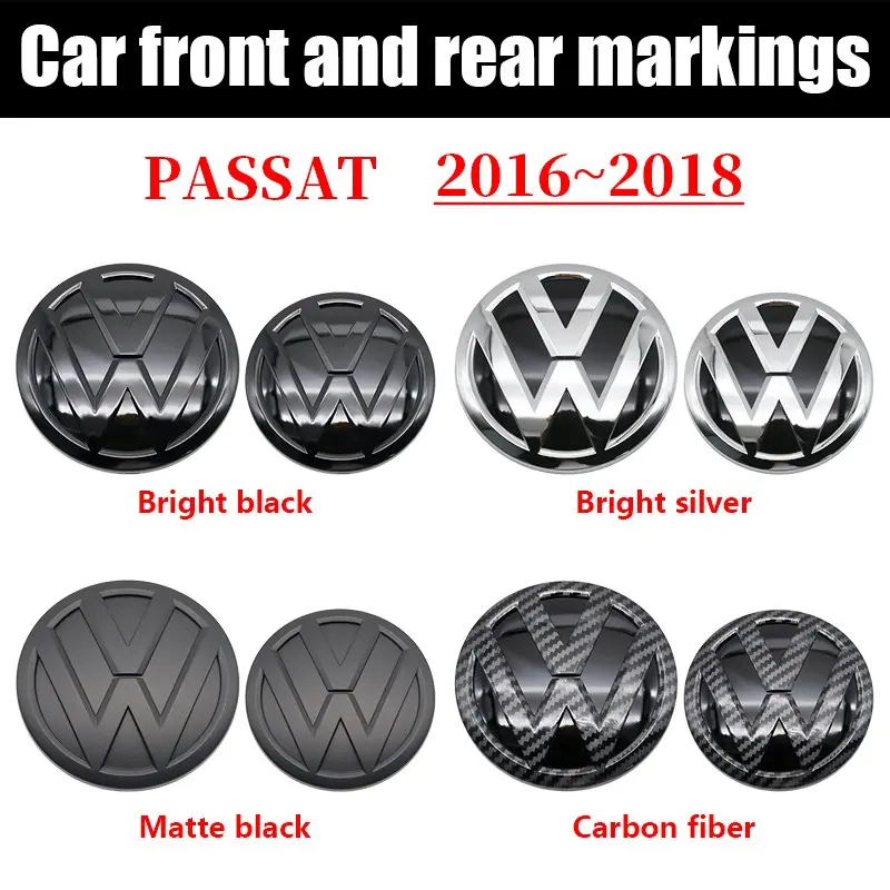 Volkswagen Passat Front & Rear Emblem Badge | ABS Clip-On Replacement Logo, Bright Black / Silver / Matte / Carbon Style for Passat 2016–2018