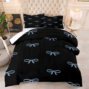 Bow print pattern bedding set, including 1 blanket and 1 or 2 pillowcases without pillowcases, soft children's and adult bedroom decoration gifts