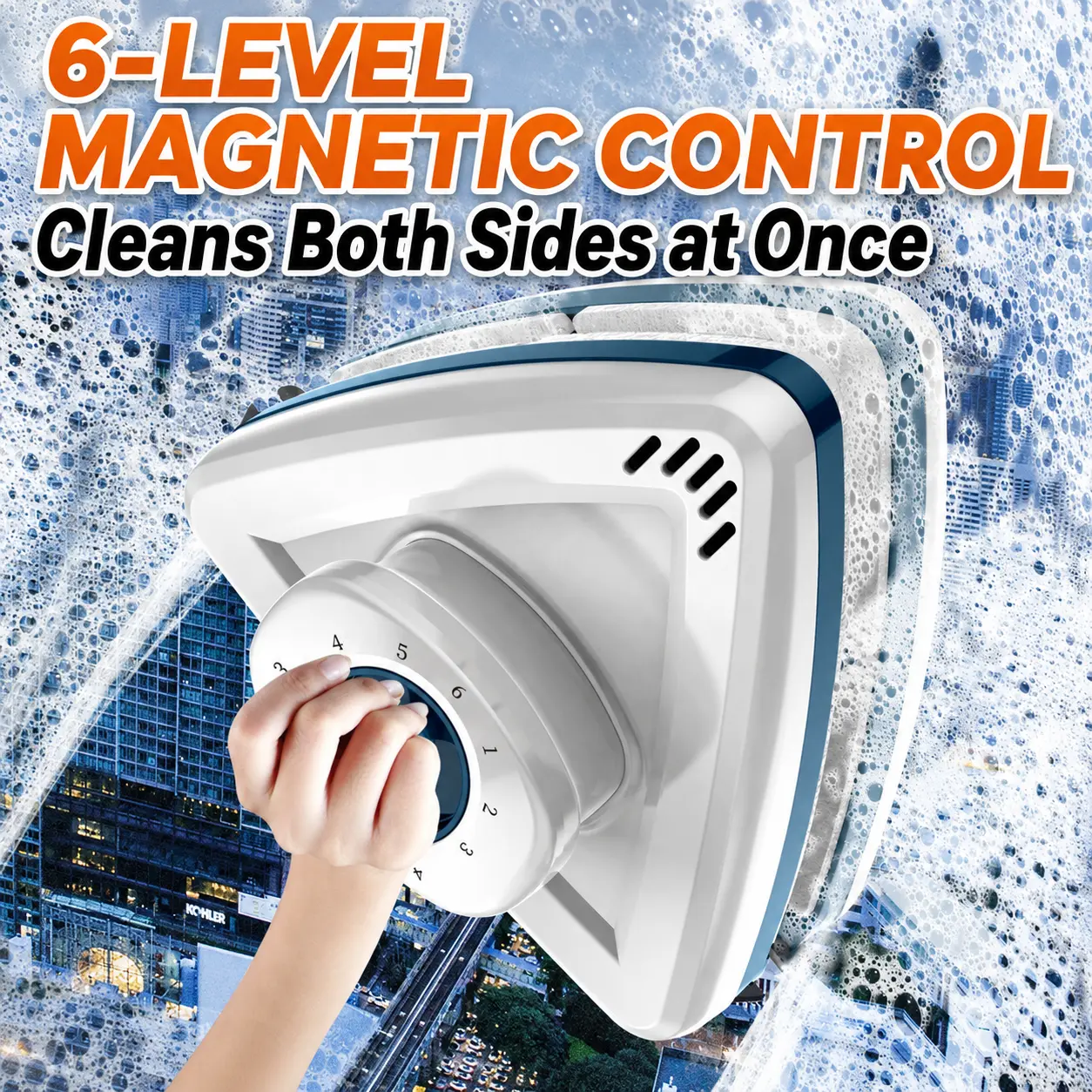 Magnetic Window Cleaner for Home Windows & Sliding Glass Doors, Dual-Sided Glass Washer with 6-Level Magnetic Control (6 Levels), Anti-Pinch Release & Safety Rope