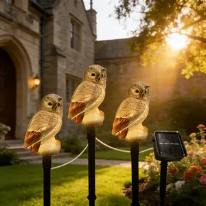 3-Piece Garden Owl Statue Set, Outdoor Yard Decorations, Solar Powered Bird Deterrent Lights, Festive Lawn Ornament, Christmas & Thanksgiving Gift