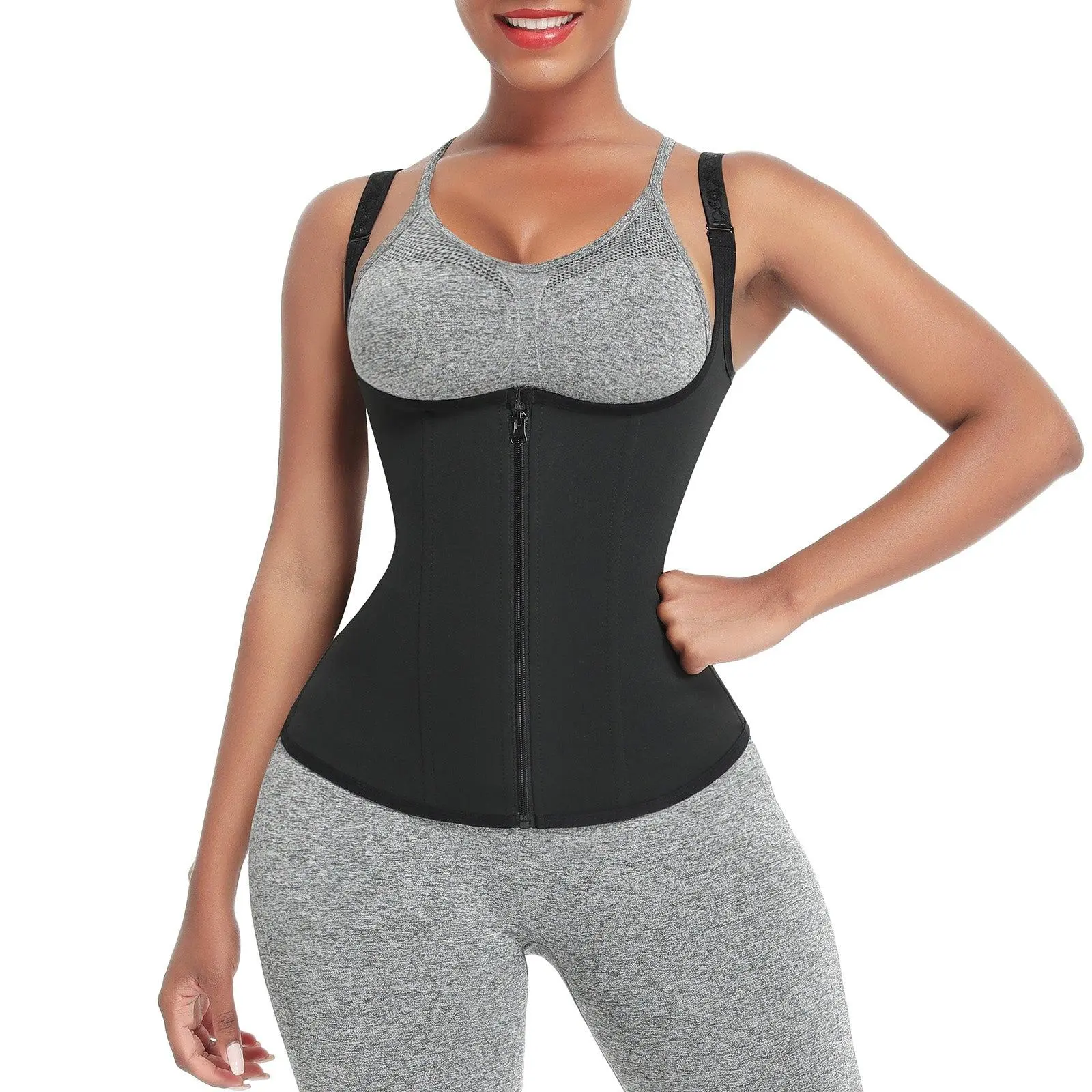 FeelinGirl Women Corset Vest Cincher Sport Girdle with Steel Bones Workout Shapewear with Adjustable Shoulder Strap Spandex Womenswear