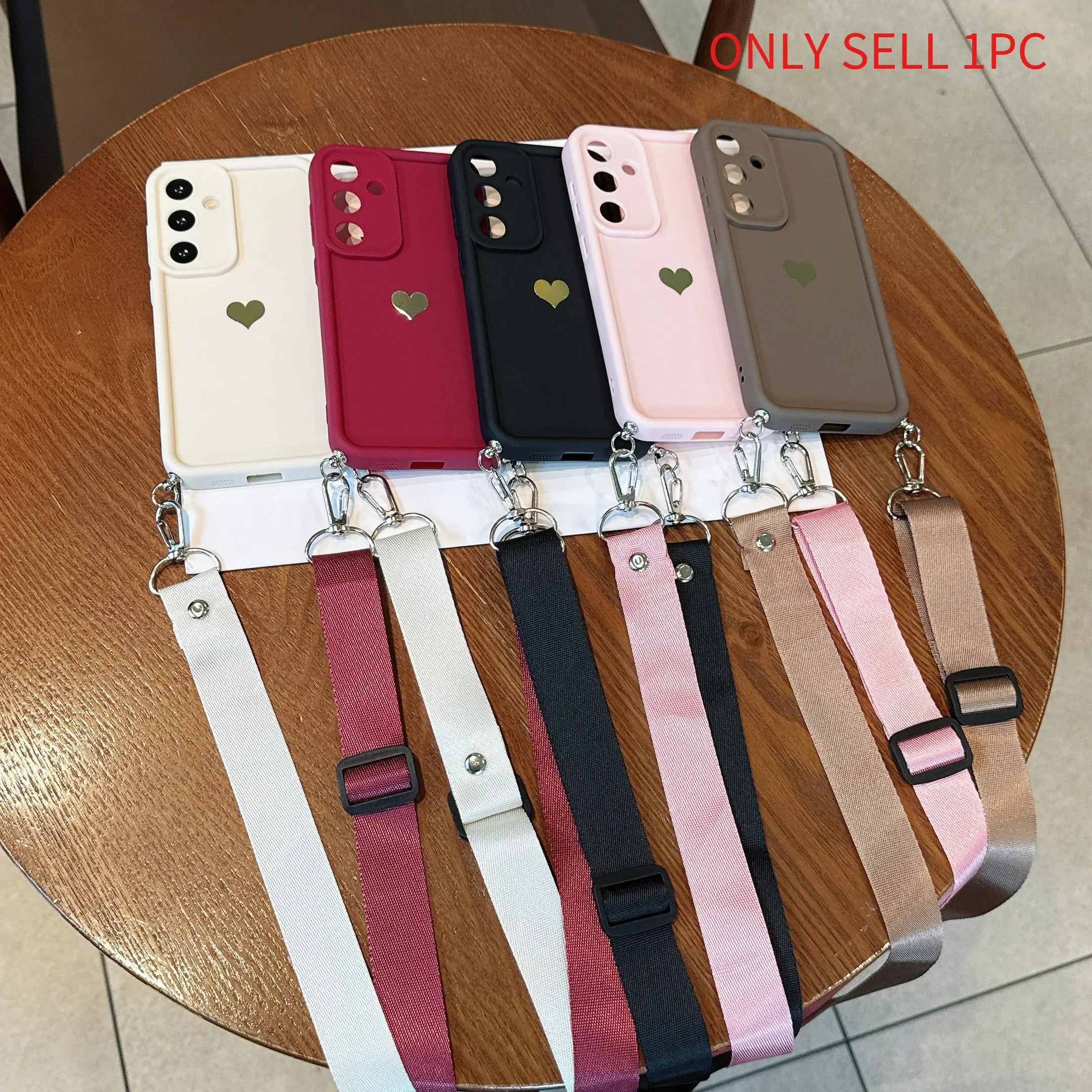 Suitable for OPPO Reno series Reno3/4/5/6/7/8/9/10/11/12/13/14/15, Pro, Plus, Lite, F, and other models, 1 stylish and simple gold heart+lanyard phone case, equipped with a detachable lanyard, phone with lanyard