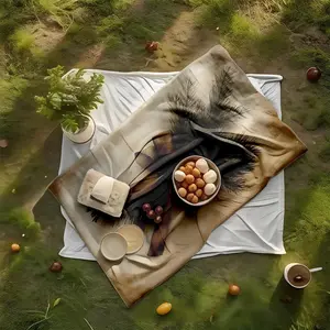 1 piece Pine needle bundle with vintage brown ribbon decoration. themed flannel blanket - Microfiber fluffy flannel sofa blanket, suitable for beds and sofas, modern design, all-season multi-purpose use, digitally printed pattern, 100% polyester