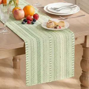 Artoid Mode Sage Green Farmhouse Woven Table Runner, Seasonal Holiday Rustic Kitchen Dining Table Decoration for Home Party Decor 12x72 Inch