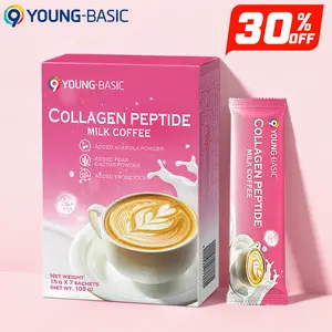 9 Young-Basic Collagen Peptide Coffee - Premium Marine Collagen Peptides, Multivitamins (B6/B12/C/E) Feminine Probiotics Instant Drink for Women - Skin Elasticity, Hair, Nail, Anti-aging and Gut Health Beauty Supplement Protein Coffee Powder