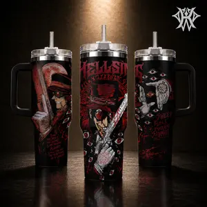 Hellsing Alucard Vampire Tumbler 20oz 40oz with Handle Straw Insulated Travel Mug Gothic Horror Anime Water Bottle Stainless Steel Cup Gift for Anime Lovers Otaku Dark Aesthetic Merch Present