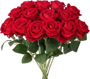 12 24 48 Pcs Artificial Rose Flower 20 Inch Long Stem Fake Silk Roses Bulk Realistic Floral Arrangement for Home Room Decor Aesthetic Wedding Centerpieces Bridal Shower Table Decorations Farmhouse Kitchen Office Desktop Vase Ornament