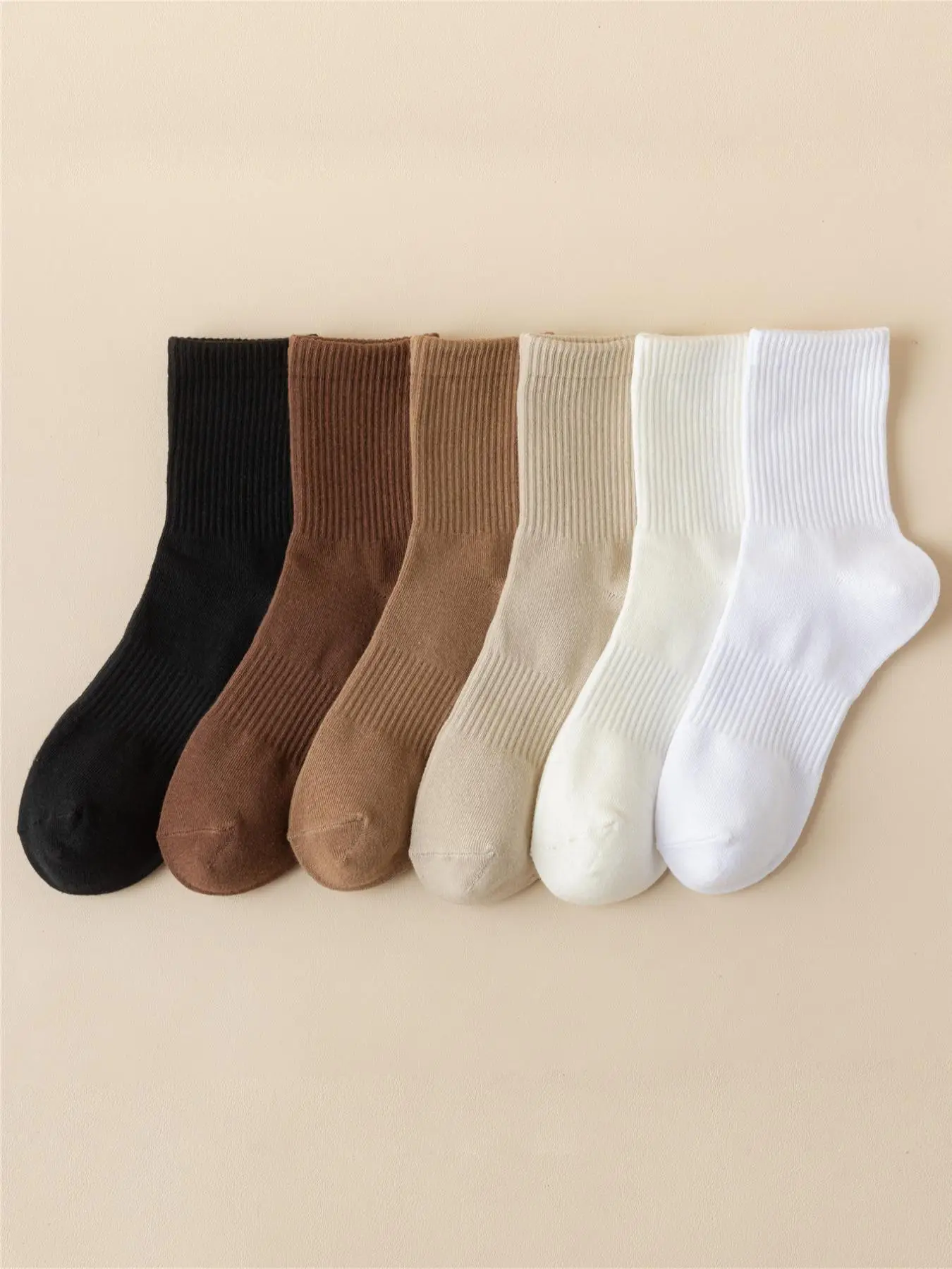 Men's 6 Pairs Solid Crew Socks, Fashion Casual Anti-Slip Mid-calf Socks For Daily Wear, Men Socks for All Seasons