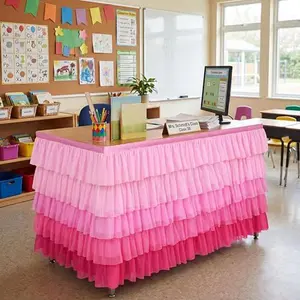 Teacher Desk Skirt Colorful Boho Table Skirt for Rectangular Desk, Back to School First Day of School Classroom Decor for Kindergarten Preschool Middle School, Baby Shower Birthday Party Decoration