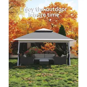 12x12 FT Instant Canopy Tent with Mosquito Netting, Easy One-Push Setup, Ventilated Double Top, Adjustable Outdoor Shelter with Sandbags & Rolling Carry Bag for Patio, Camping, Garden, Metal Frame, Square Shape, Large Space